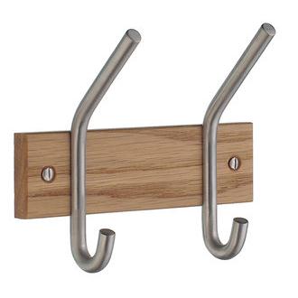 Smedbo B1012M Double Hook Coat Rack from the Profile Collection in Brushed Stainless Steel/Wood Profile Collection Collection